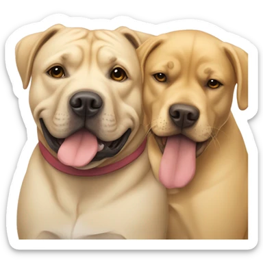 American bully and Golden Labrador retriever hug  sticker