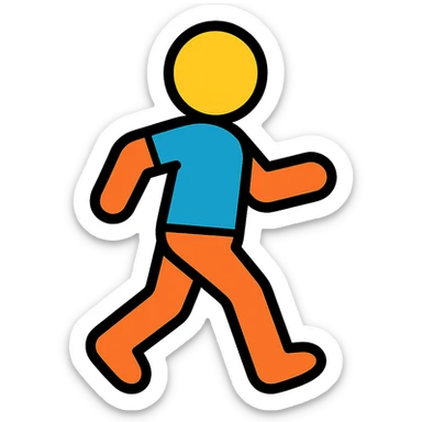 walking stickman, playful and modern color outline style sticker