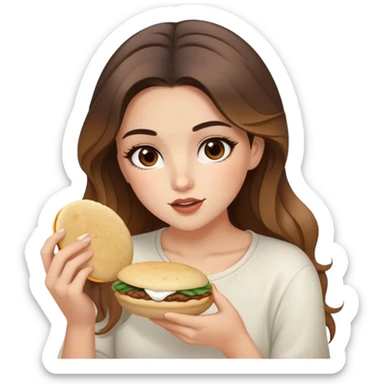Chica bella con cabello balayage y ojos marrones comiendo arepa sticker