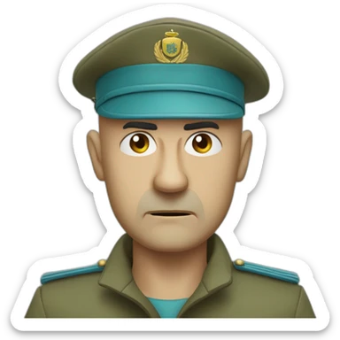 High detail cyan beret bald angry 50 years old man no hair furious very angry frown with khaki idf uniform sticker