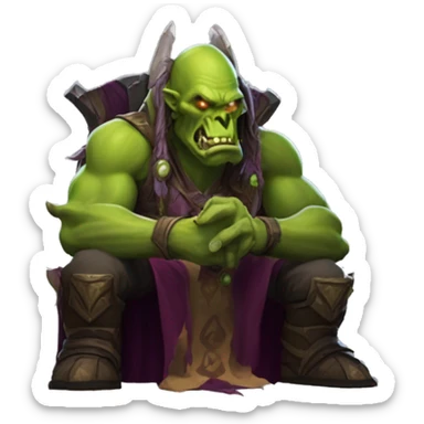 gul'dan from world of warcraft sitting on comput sticker