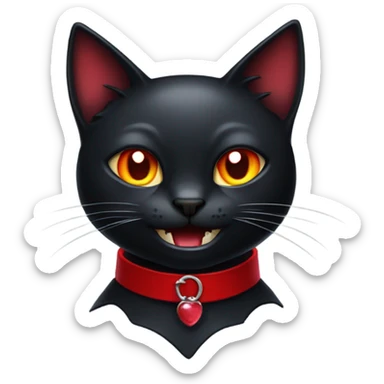 black cat with a red collar with fangs like a vampire sticker