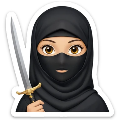 A mysterious girl wearing a black niqab, holding a sharp dagger, with a confident and fearless expression. sticker
