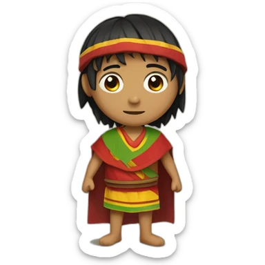 An Inca man, neck-length black hair, wearing a red headband and wearing a red poncho (with yellow, green and red lines) sticker