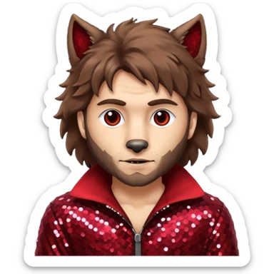 The Wolf Man with brown hair & fur dark red sequin outfit sticker