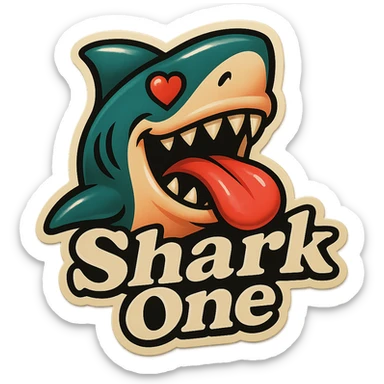 mouth open with tongue out
heart shaped eye
add the words “ Shark One " in White sticker