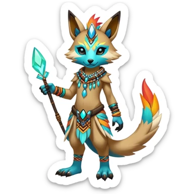 Anthro Sona Cool Edgy Cute Colorful Shy Shamanic Tribal Shiny Fakemon-Fantasy-Creature Full Body sticker