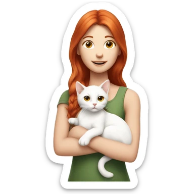 A red-haired girl with a white kitten in her arms sticker