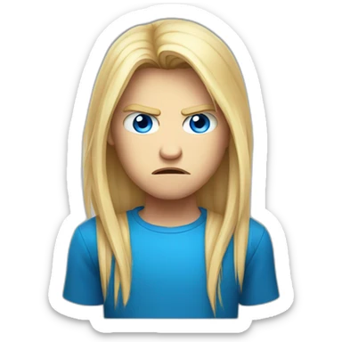 blue-eyed male angry frowning teenager long straight blond hair sticker