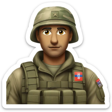 Photorealistic A serious Serbian resistance soldier in a camouflage cap sticker
