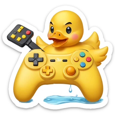 Rubber ducky angrily button smashing video game controller playing video game sticker