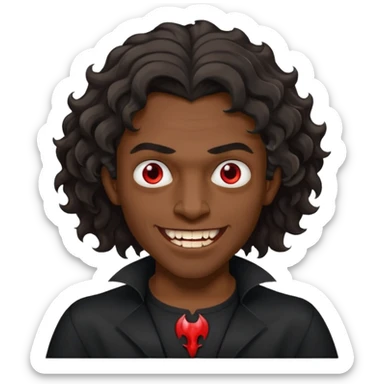 black skinned person with a black shirt on make the haircut have waves with vampire teeth sticker