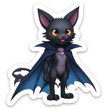   cool edgy beautiful fantasy anime-style dark-punk-themed animal vampiric Nargacuga-cat-hybrid Fakemon with big fangs and bat-wing-ears with a cape full body sticker