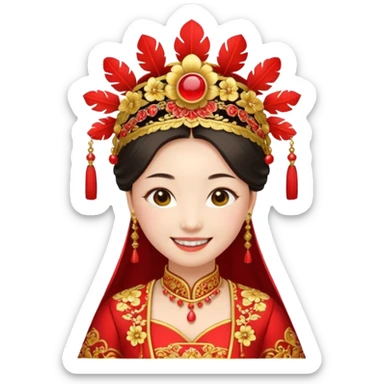 Chinese bride getup, smiley face. sticker