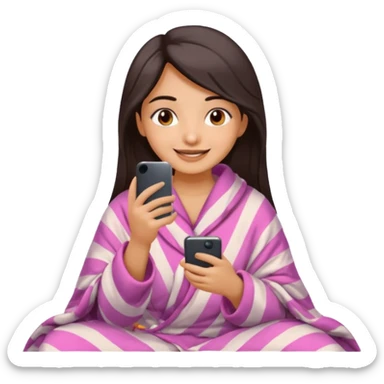 a pretty bratz fair indian girl covered in blanket, wearing pajamas, using phone sticker