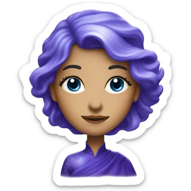 caucasian mystical woman with sparkling galaxy hair with moon and stars in purple and blue shades sticker