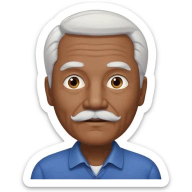 An elderly man emoji with medium-dark skin, swept-back white hair, thick eyebrows, and a short straight white mustache. sticker