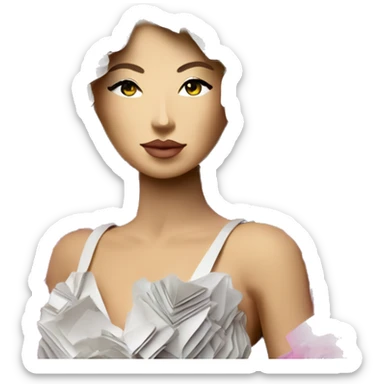 Glamorous lady made of 420 origami newspaper roses hemp leaves lantern fairy lights burning paper vaporwave sticker