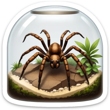 Close-up collage of a pet spider like tarantula, inside a large terrarium. Soft natural lighting highlights their textures and details. Transparent background sticker