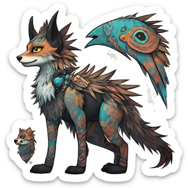 cool edgy fantasy animal fursona creature by griffsnuff & LiLaiRa & Falvie with badass colors with patterns and a spiked collar full body sticker