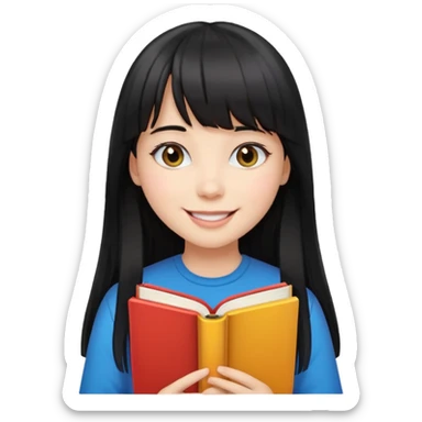 lecture girl with straight bangs fringe long black color hair with color book sticker