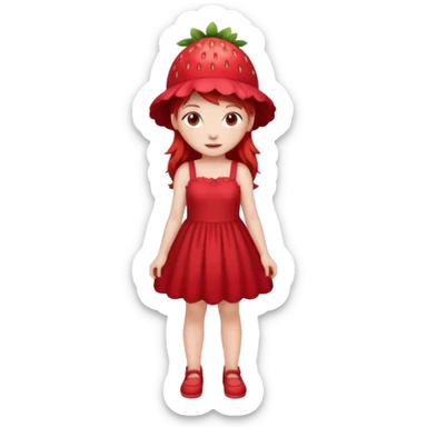 Strawberry shortcake human girl full body and legs with a strawberry hat on her red hair and dress without a cake sticker