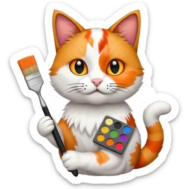 A cat holding brushes and a colour pallete because he is an artist sticker