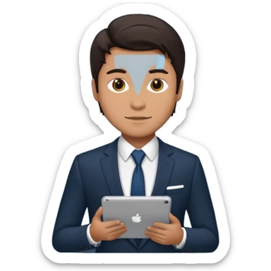 man in suit holding an iPad sticker