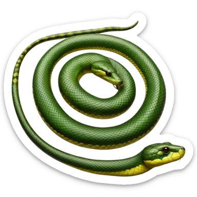 A photo-realistic top-down view of a Green Anaconda tightly coiled in a spiral, with its broad, flat head resting at the center. Its olive-green body is thick and muscular, patterned with symmetrical, bold black oval spots that flow along its smooth, glossy scales. sticker