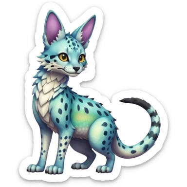 Epic scaley scaled iridescent complex detailed realistic aesthetic-scenic-Fakémon-Trico-Sergal-Serval-Vernid-creature sticker