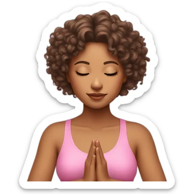 curly hair girl doing meditation wearing pink sticker