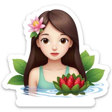 a beautiful girl mix with nenuphar and watel lili and  Strawberries  being born sticker