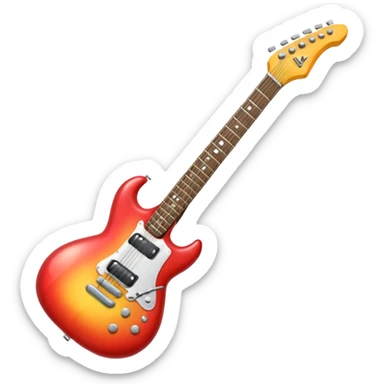 A 3D Apple-style emoji showing the word "ROCK" in bold metallic letters, with a small electric guitar leaning on the text, vibrant glowing effect, playful and energetic cartoon style, symbolizing rock music. sticker