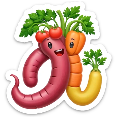 intestines filled with fruit and vegetables, emoji style sticker
