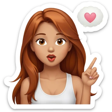 Girl with long brown copper hair, brow eyes, light tan skin, with a white tank top-blowing a kiss and winking sticker