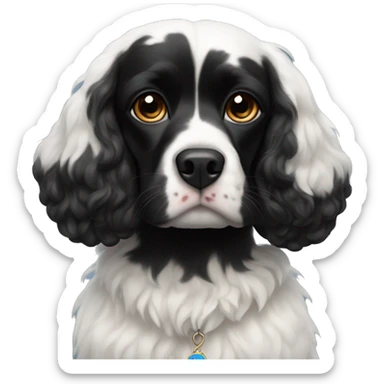 completely black small king spaniel with black fur on his whole face and white fur on chest sticker