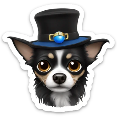 Old man blue eyes goatee beard ball cap with cute black long fur Chihuahua sticker