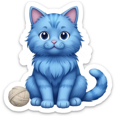 blue cat full body sitting with a wool ball sticker