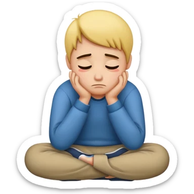 A person sitting with sad feeling sticker