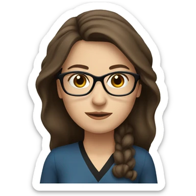 Italian Female teacher with long brown hair and blue eyes with black glasses sticker
