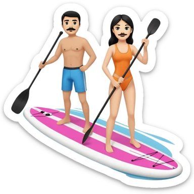 Make a couple paddle boarding both white skin and black hair and the guy has a black mustache, both using the same paddle board sticker