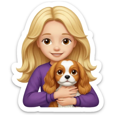 Blond little girl hugging king charles cavalier sticker