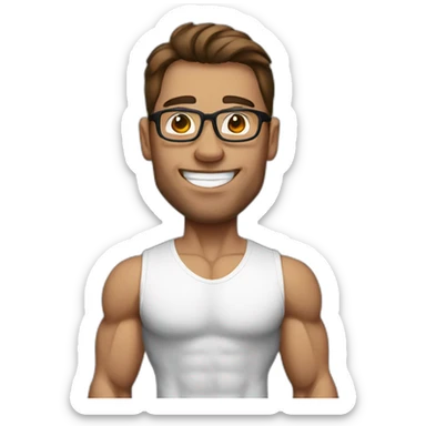 bodybuilder man with brown hair and glasses without beard  sticker