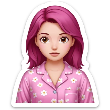 A beautiful, burgundy haired girl wearing pink pajamas sticker