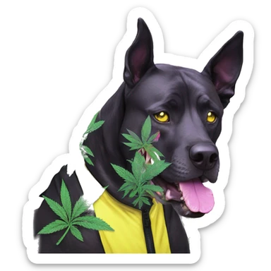 420 .Zombie_ Vaporwave black holographic oilslick zombie unicorn dog smoking yellow caution tape hemp leaves Pegasus hemp plants sticker