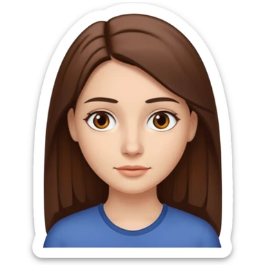 woman with straight brown hair down to her chest middle part brown eyes and eyebrows and slight smile sticker