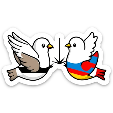 scene with protesting people, the Berlin Wall, peace dove, East and West Germany flags, 1950s and 60s sticker