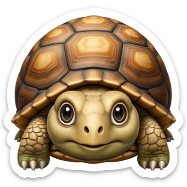 cinematic-tortoise-realistic--emoji,-sturdy-domed-shell-in-rich-earthy-tones,,-wrinkled-wise-face-peering-ahead-with-calm-determination,-cute large-eyes-reflecting-centuries of wisdom, zoomed into its face sticker