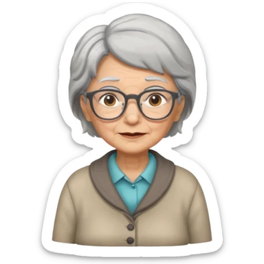 grandmother with glasses and gray hair, grizzle full body sticker