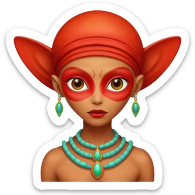 alien living in desert, dressed like a desert alien, redcolorful, accessories, just face  sticker